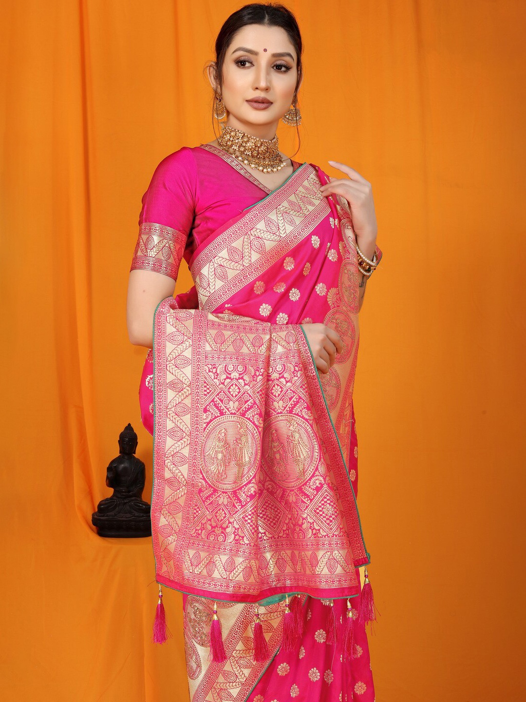 

Kandora Woven Design Zari Pure Silk Banarasi Saree, Pink