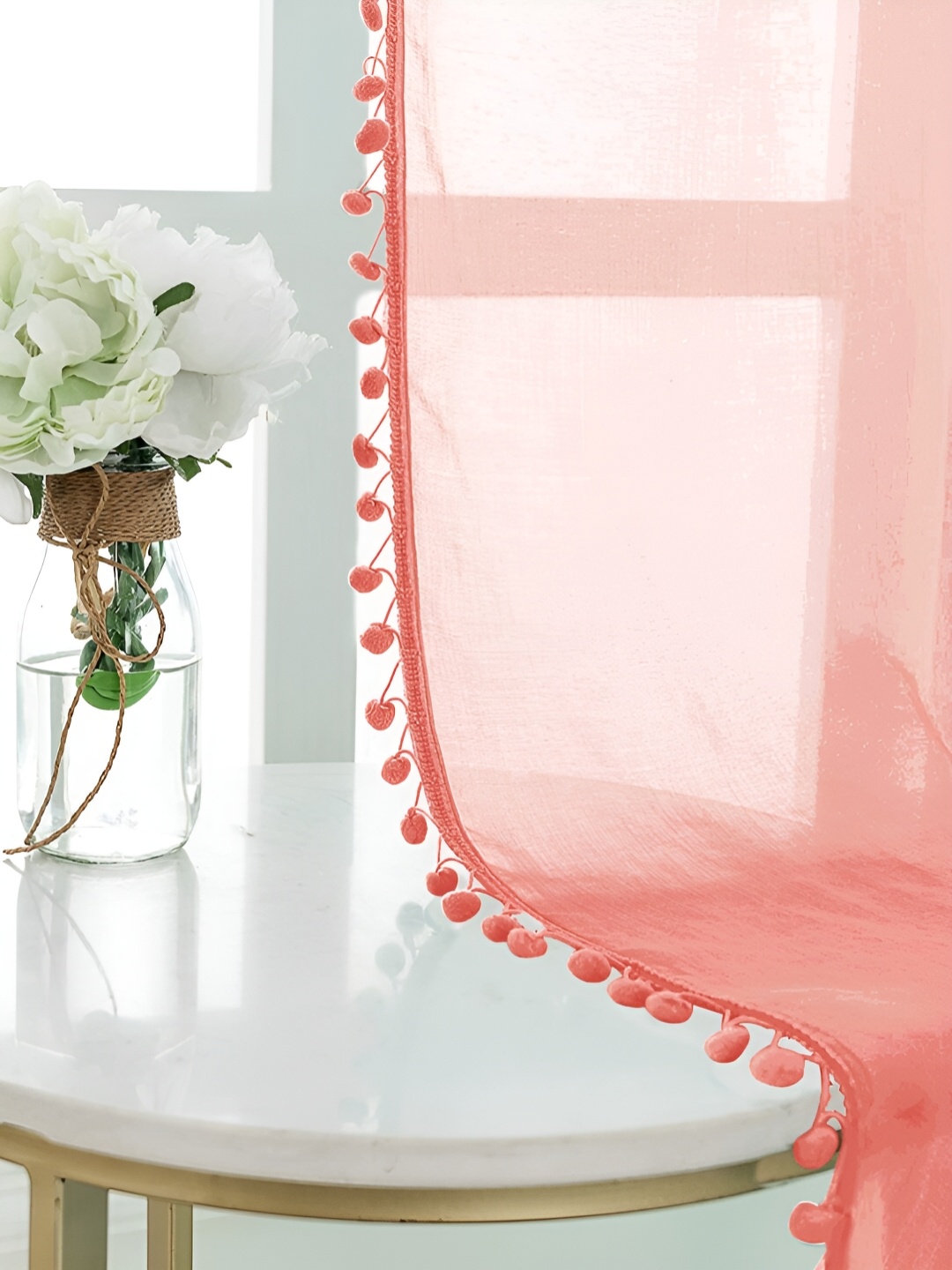 

URBAN SPACE Peach 2 Pieces Sheer Long Door Curtains
