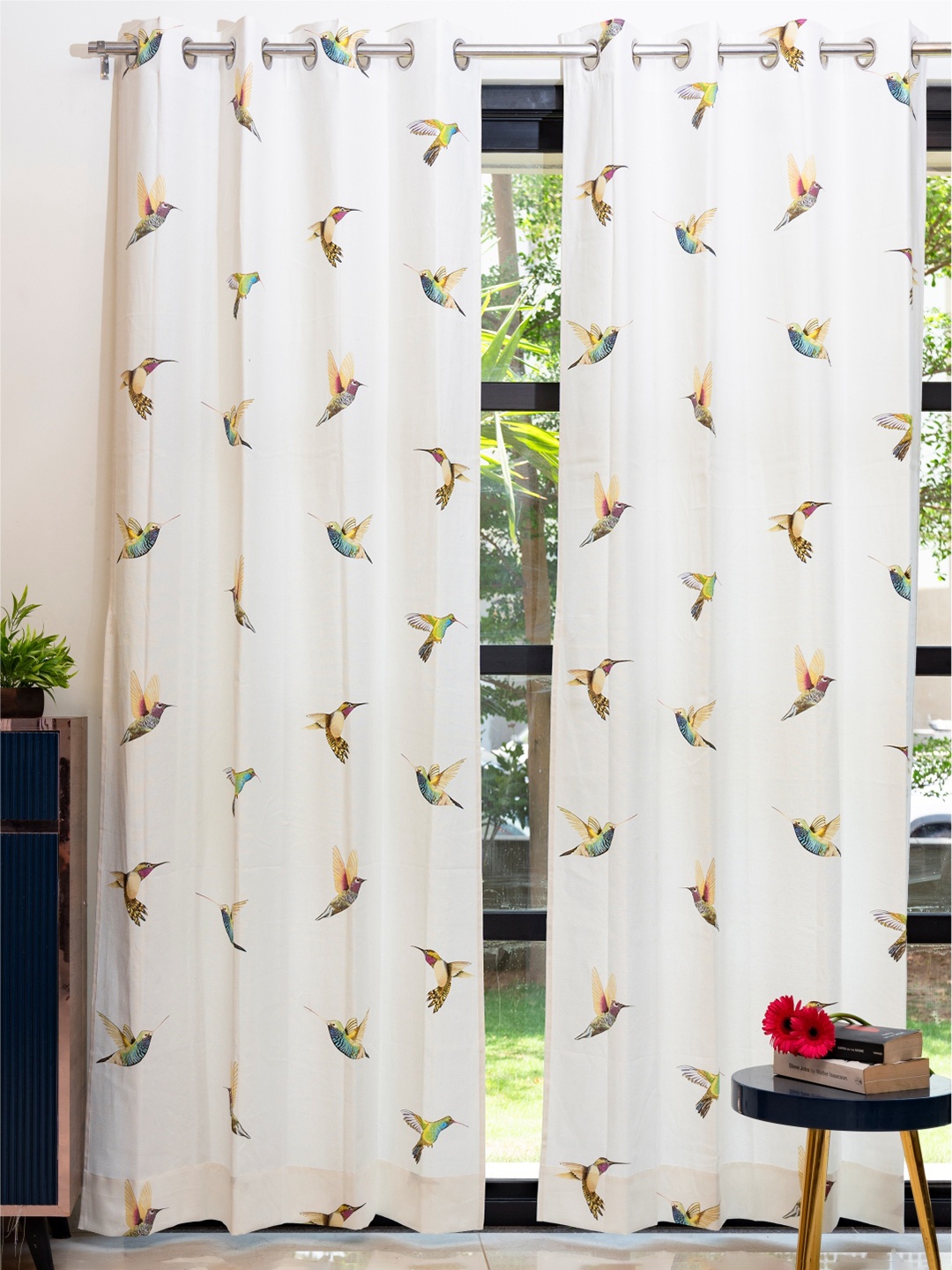 

URBAN SPACE White & Yellow 2 Pieces Quirky Printed Window Curtain