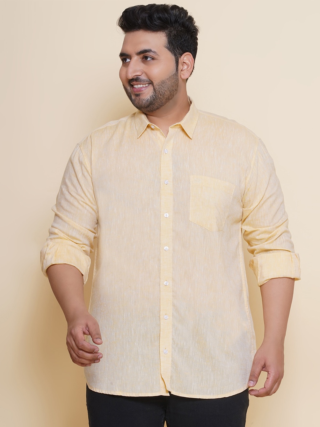 

John Pride Men Opaque Casual Shirt, Yellow