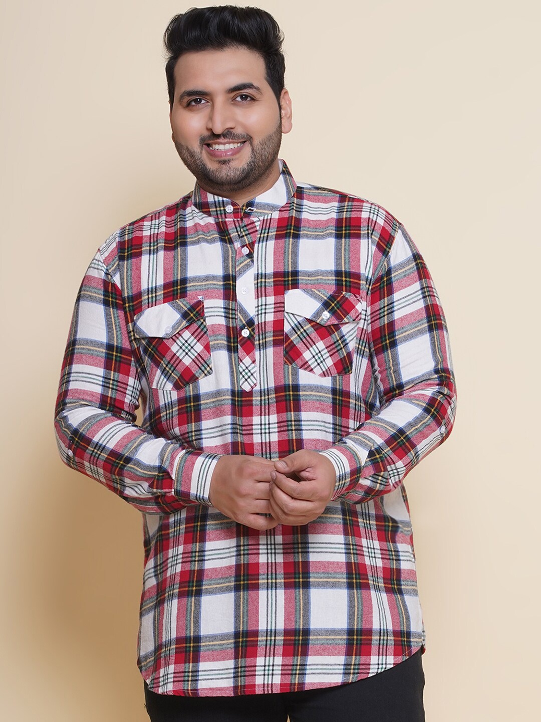 

John Pride Men Tartan Checks Opaque Checked Casual Shirt, White