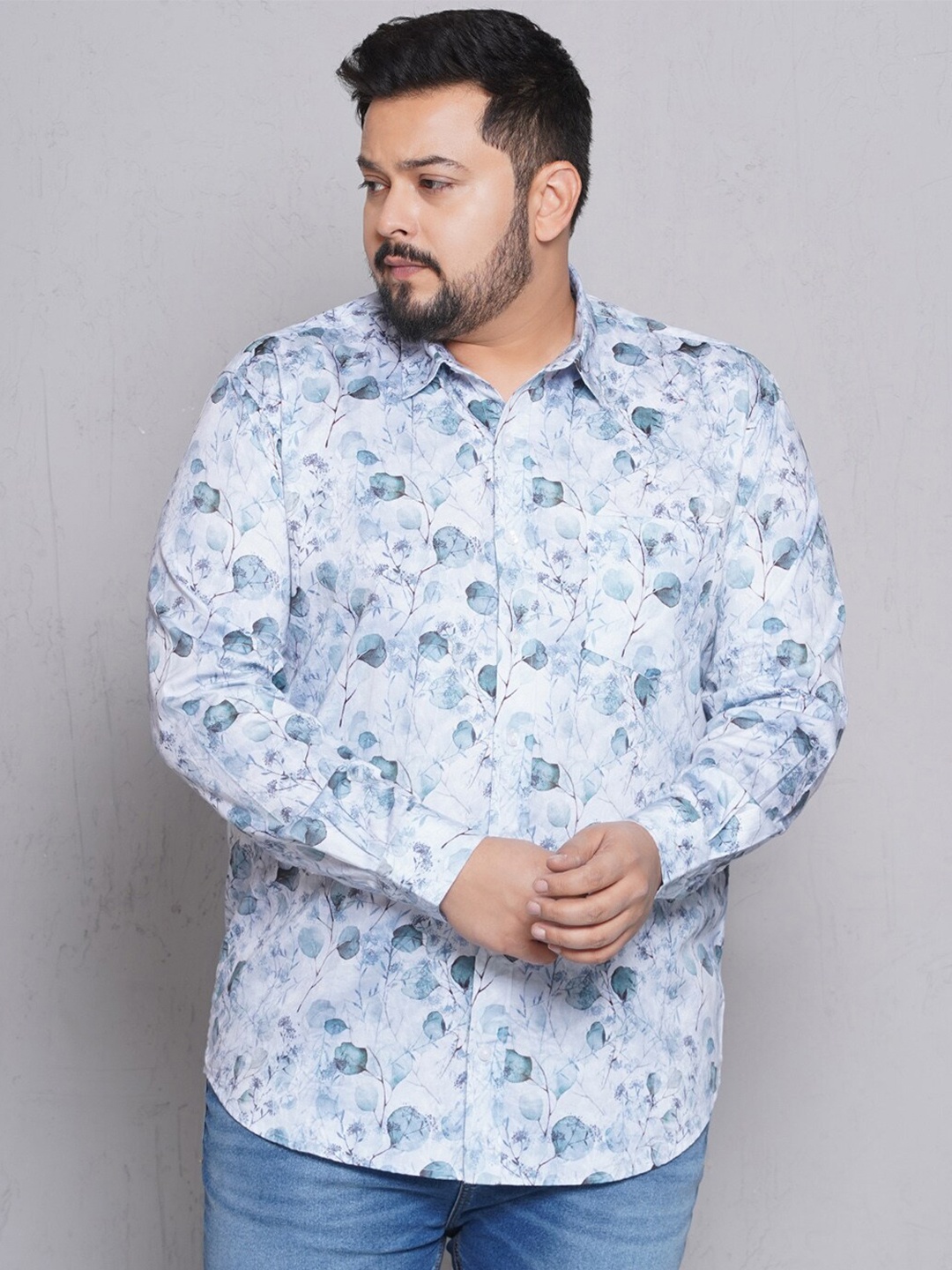 

John Pride Men Floral Opaque Printed Casual Shirt, Blue