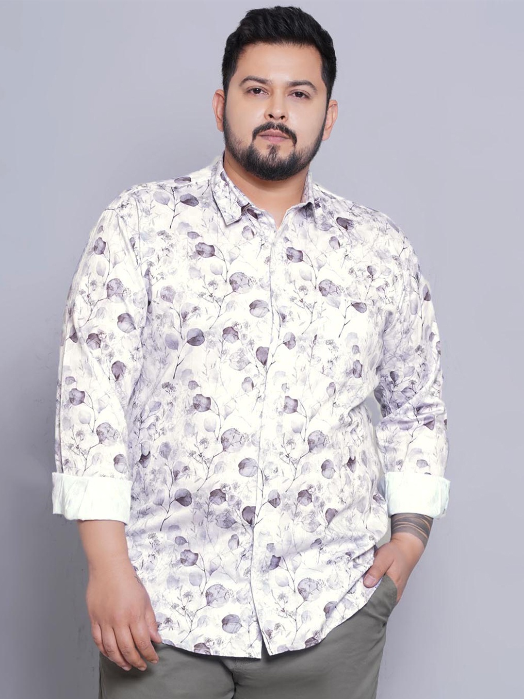 

John Pride Men Floral Opaque Printed Casual Shirt, Grey