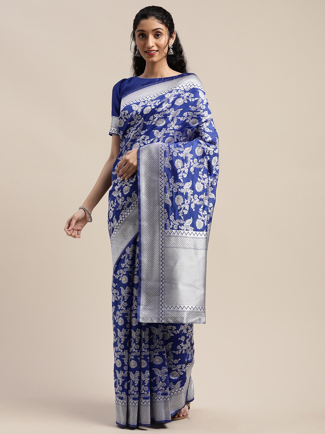 

KULNAARI Floral Woven Design Zari Banarasi Saree, Blue