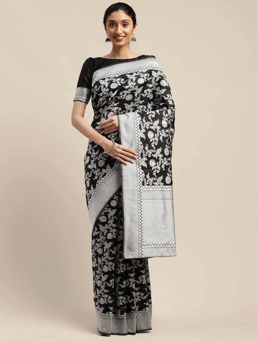

KULNAARI Floral Woven Design Zari Banarasi Saree, Black