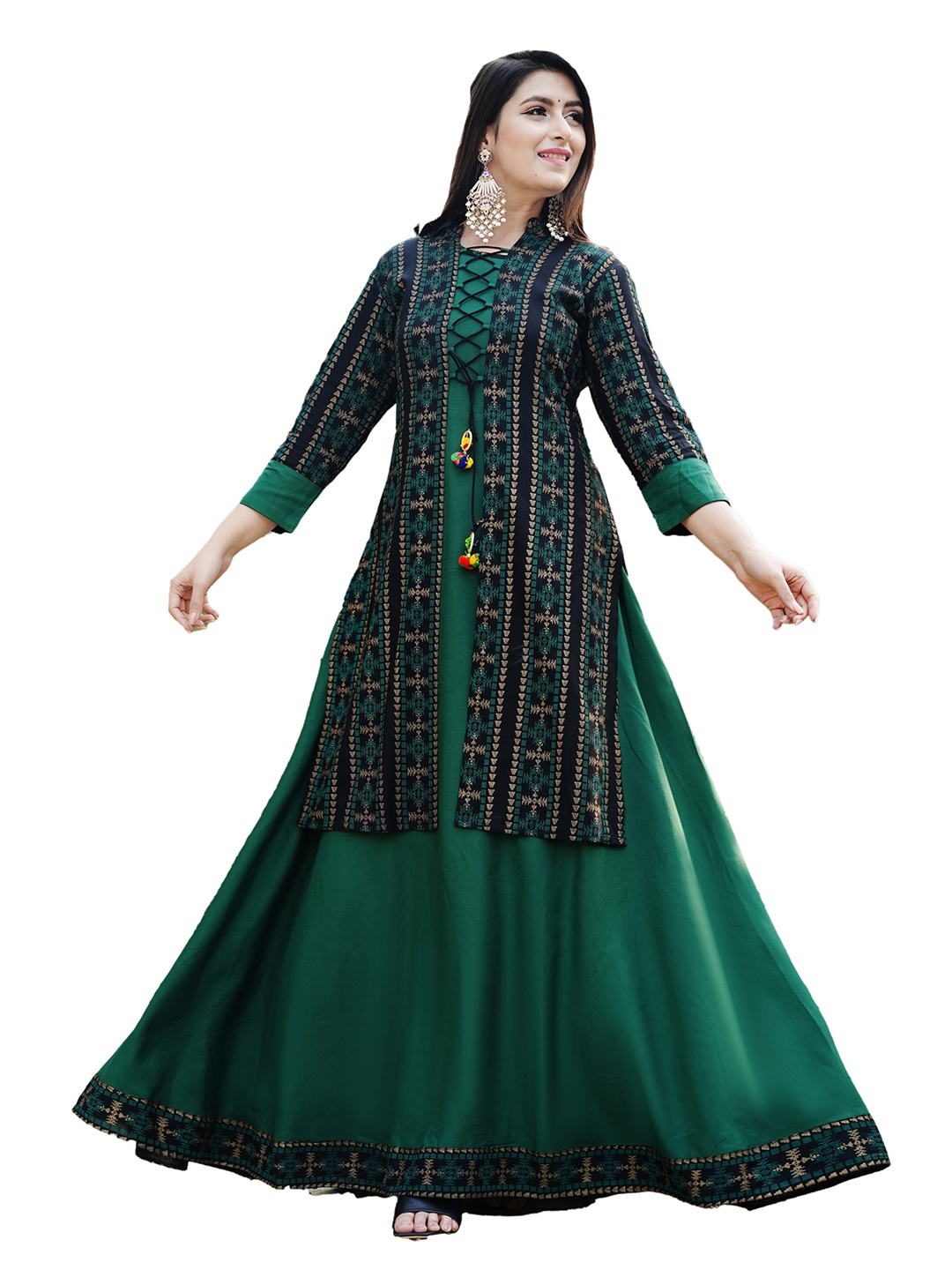

DSS FASHION Mirror Work Anarkali Kurta, Green