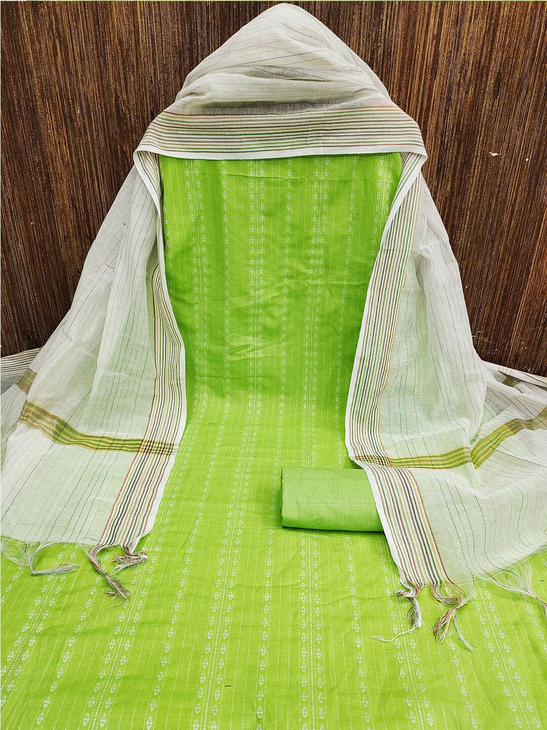 

Lilots Striped Woven Design Unstitched Dress Material, Green