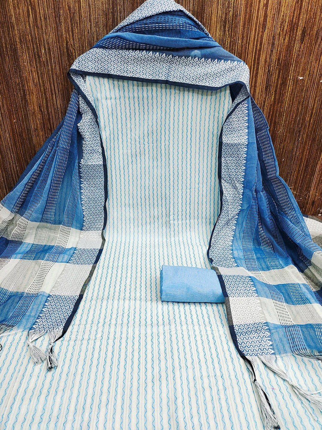 

Lilots Unstitched Dress Material, Blue