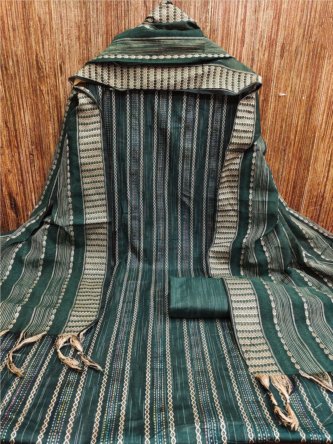 

Lilots Striped Printed Unstitched Dress Material, Green