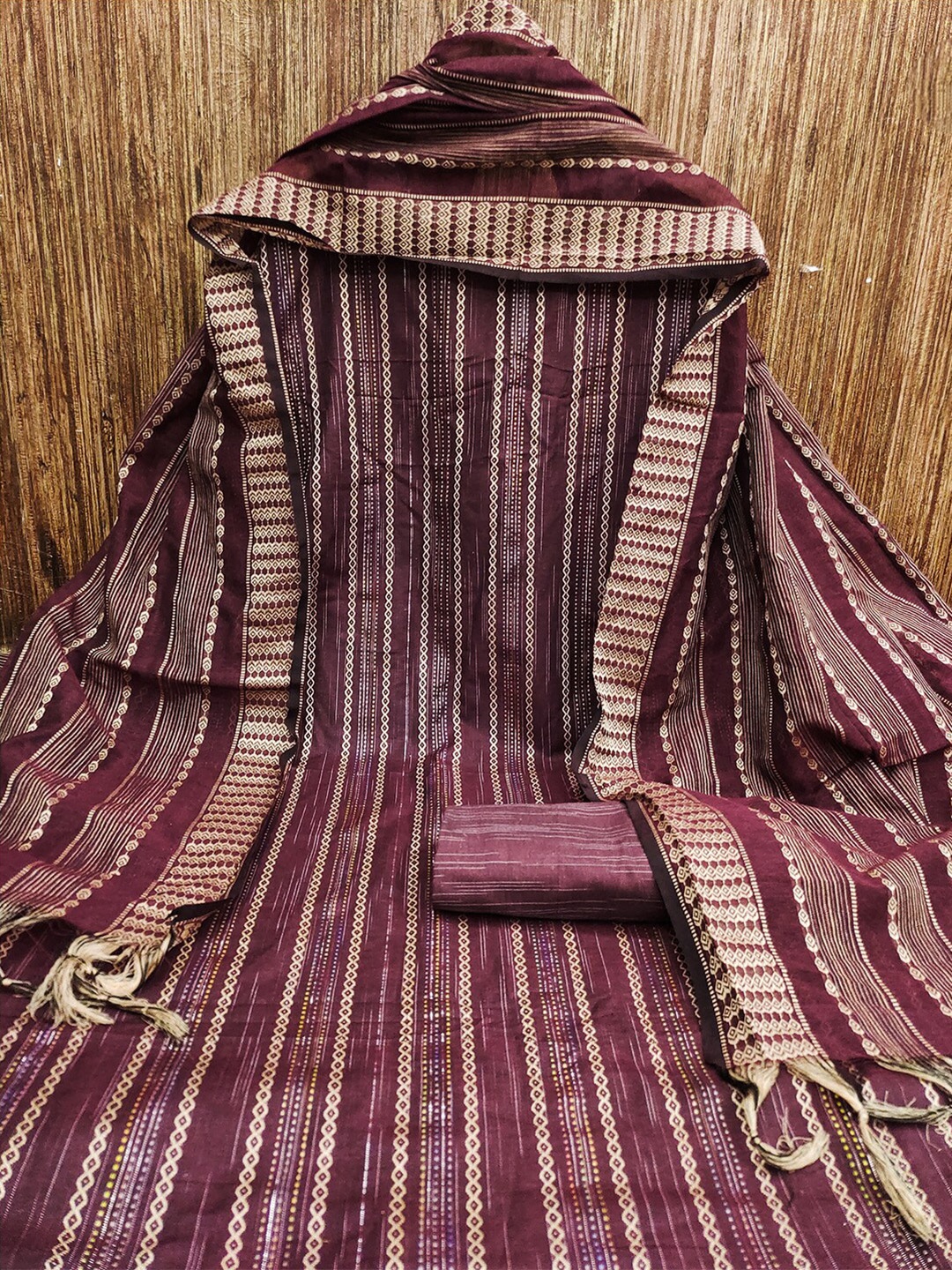 

Lilots Striped Woven Design Unstitched Dress Material, Magenta