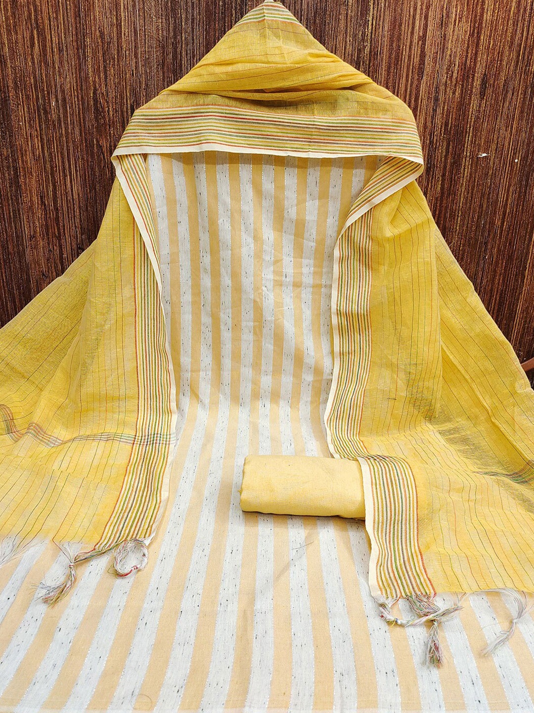 

Lilots Striped Woven Design Unstitched Dress Material, Yellow