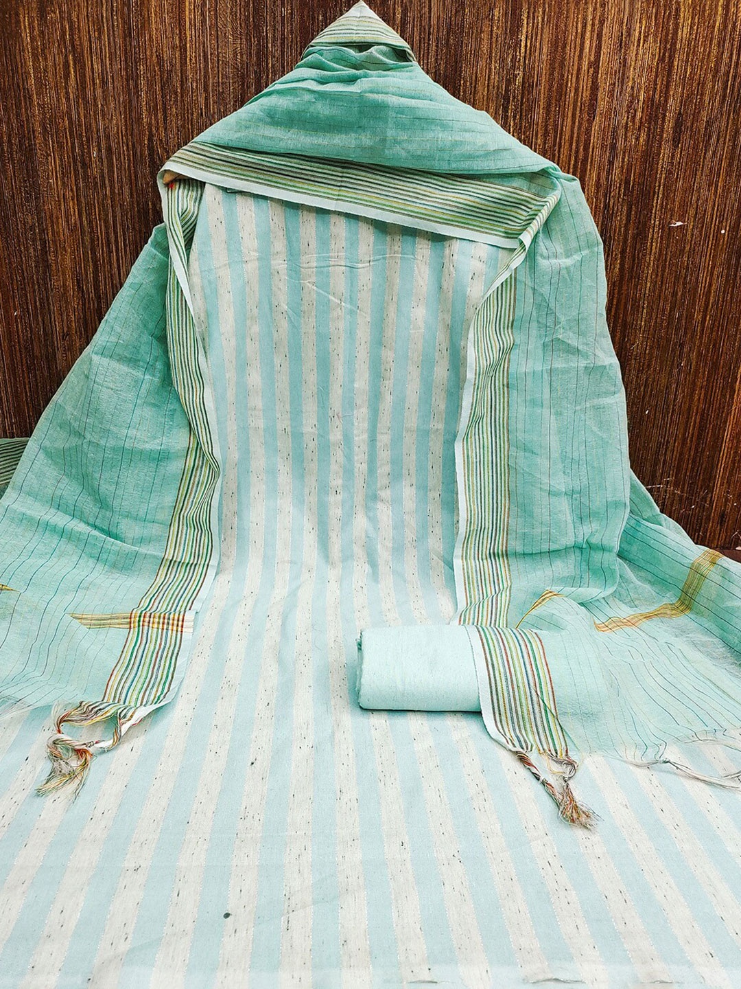 

Lilots Striped Woven Design Unstitched Dress Material, Teal