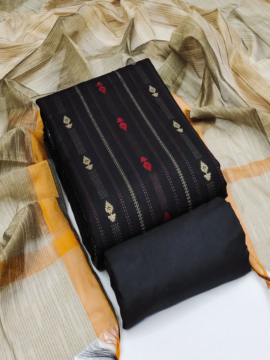 

Lilots Ethnic Motifs Woven Design Unstitched Dress Material, Black