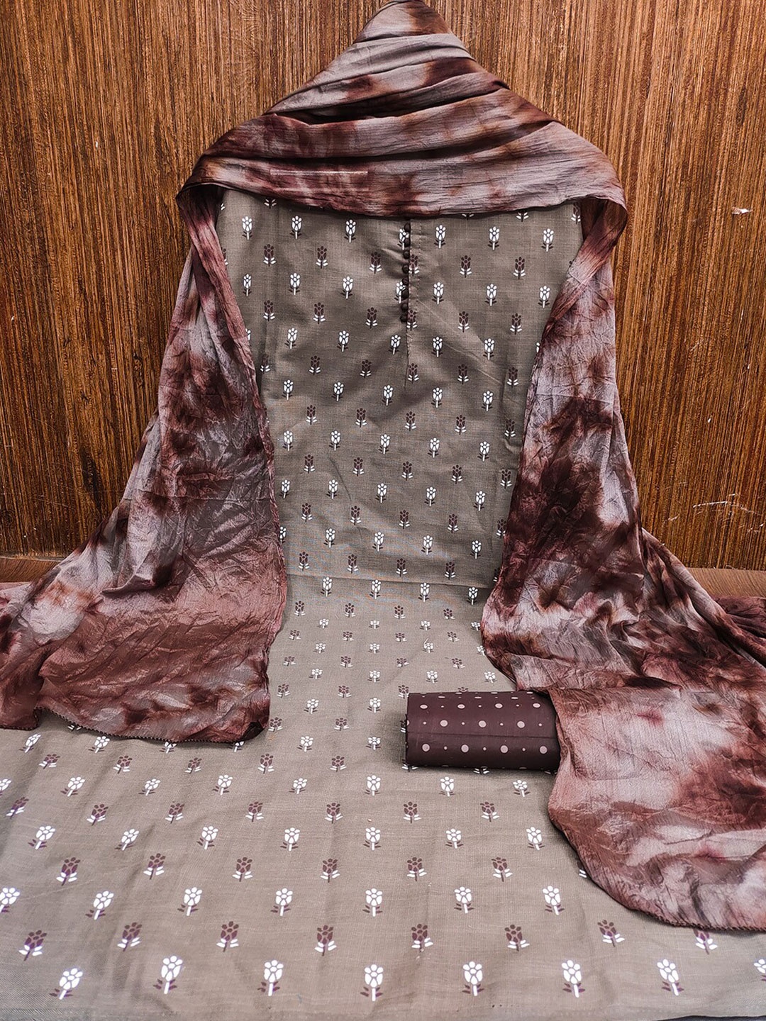 

Lilots Floral Woven Design Unstitched Dress Material, Brown