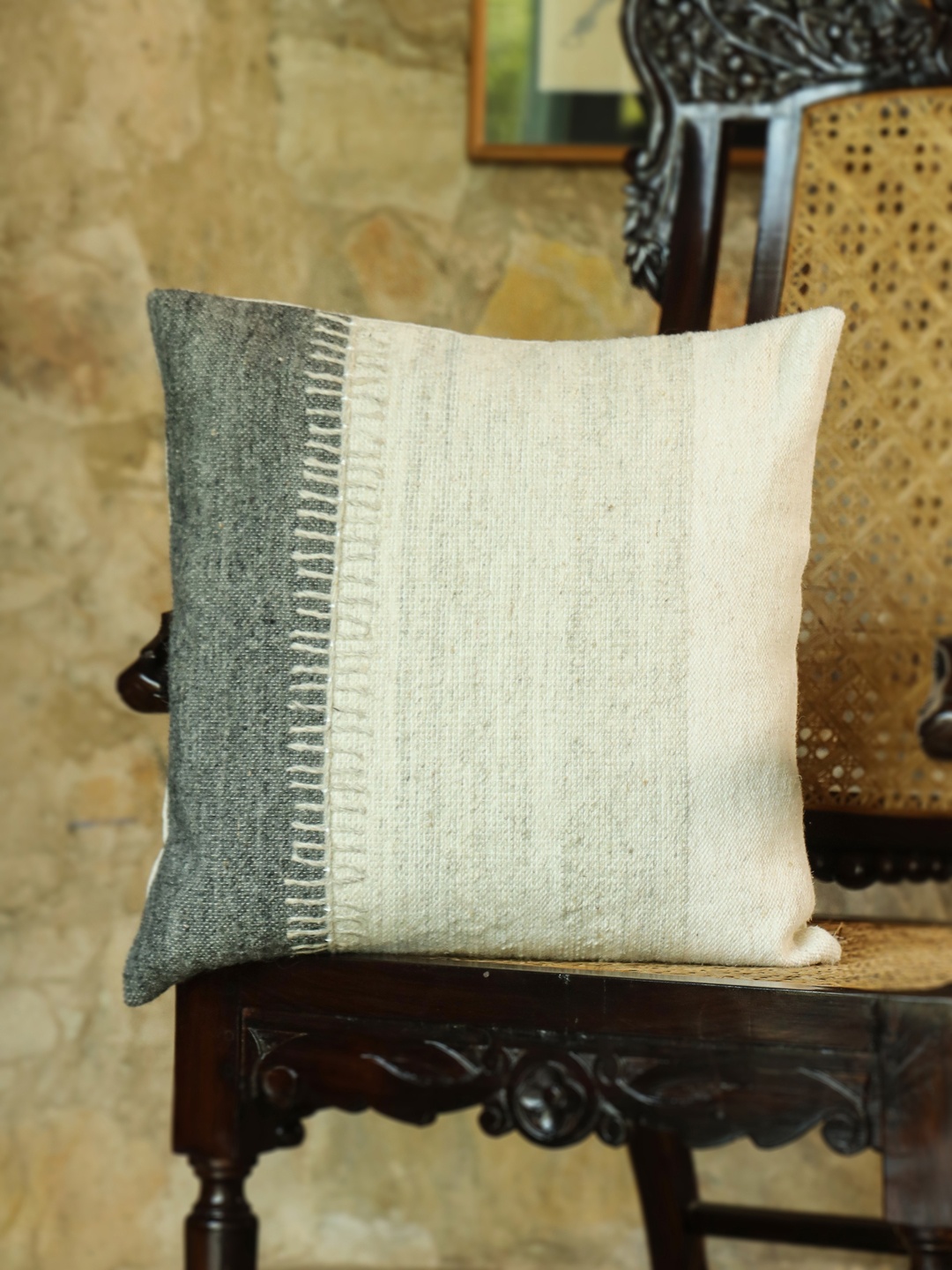 

Aura Off White & Grey Self Design Jute Cotton Square Cushion Cover