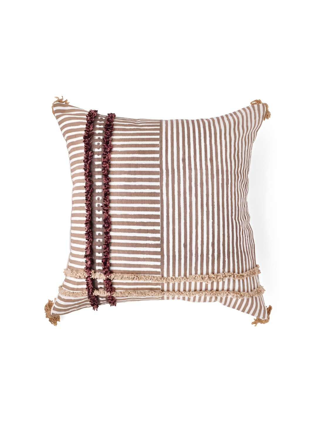 

Aura Brown & White Striped Cotton Square Cushion Cover