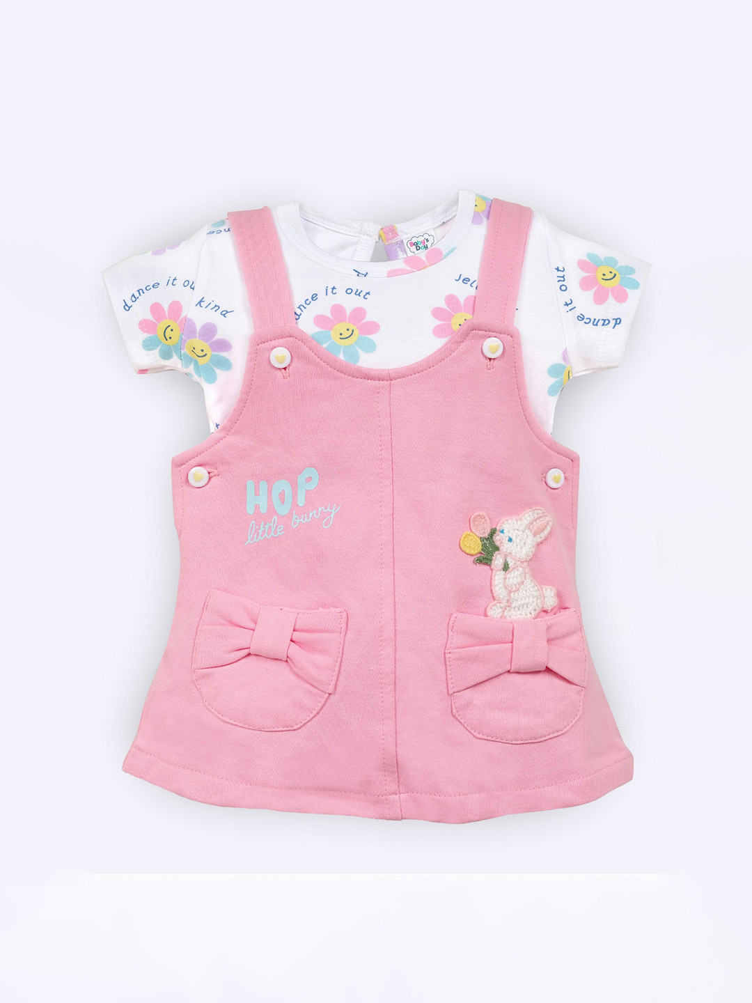 

Babys Day Infant Girls Printed Cotton Dungaree With T-Shirt, Pink