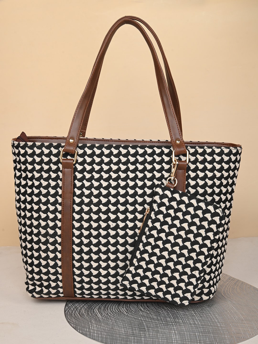 

Mast & Harbour Printed Oversized Structured Shoulder Bag, Black