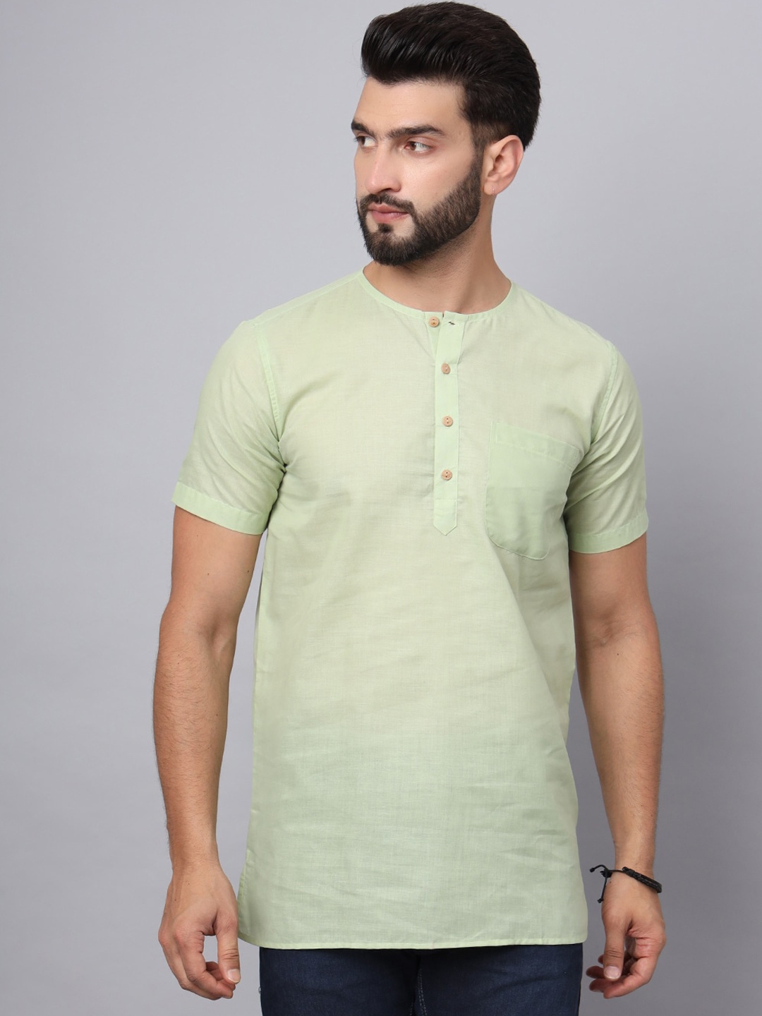 

Latest Chikan Garments Band Collar Short Kurta, Lime green