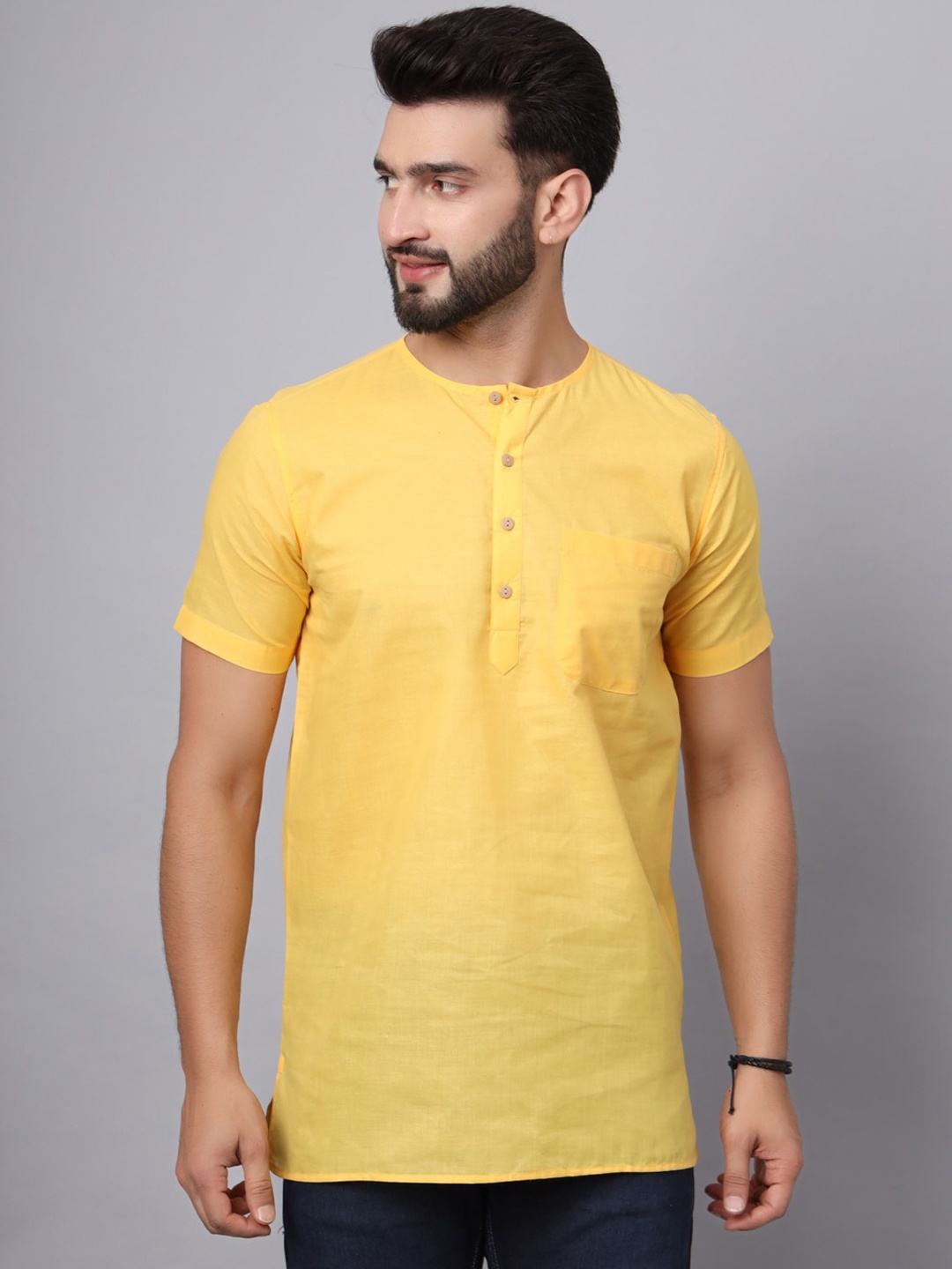 

Latest Chikan Garments Band Collar Short Kurta, Yellow