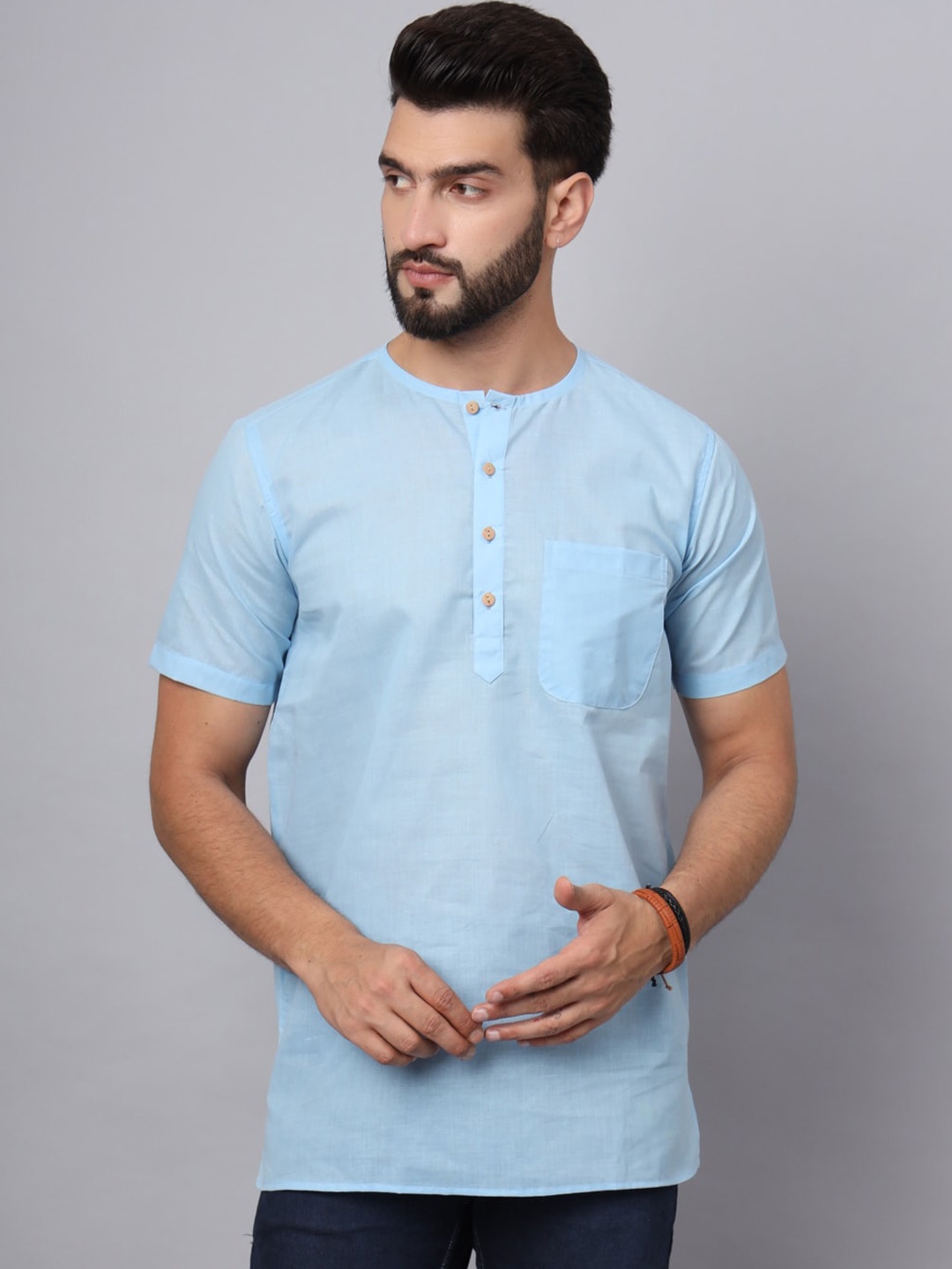 

Latest Chikan Garments Band Collar Short Kurta, Blue