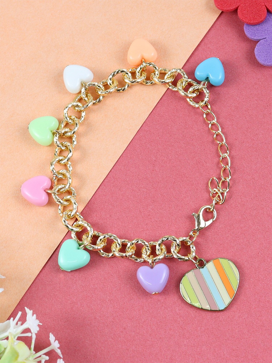 

Asthetika Kids Girls Gold-Plated Hearts Charm Bracelet