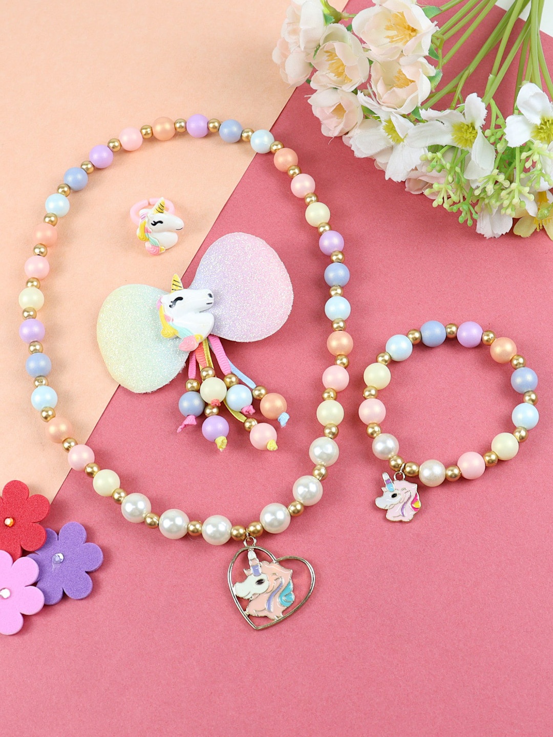 

Asthetika Kids Girls Unicorn Beaded Jewellery Set, Pink