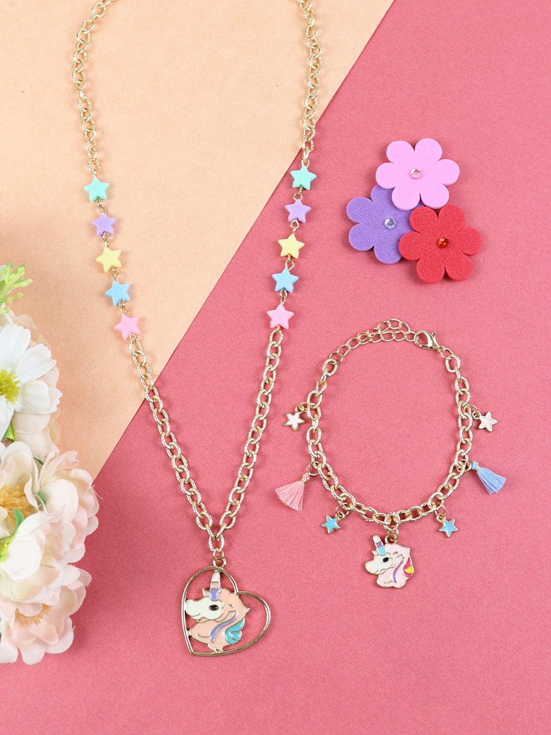 

Asthetika Kids Girls Unicorn Charm Necklace & Bracelet, Gold