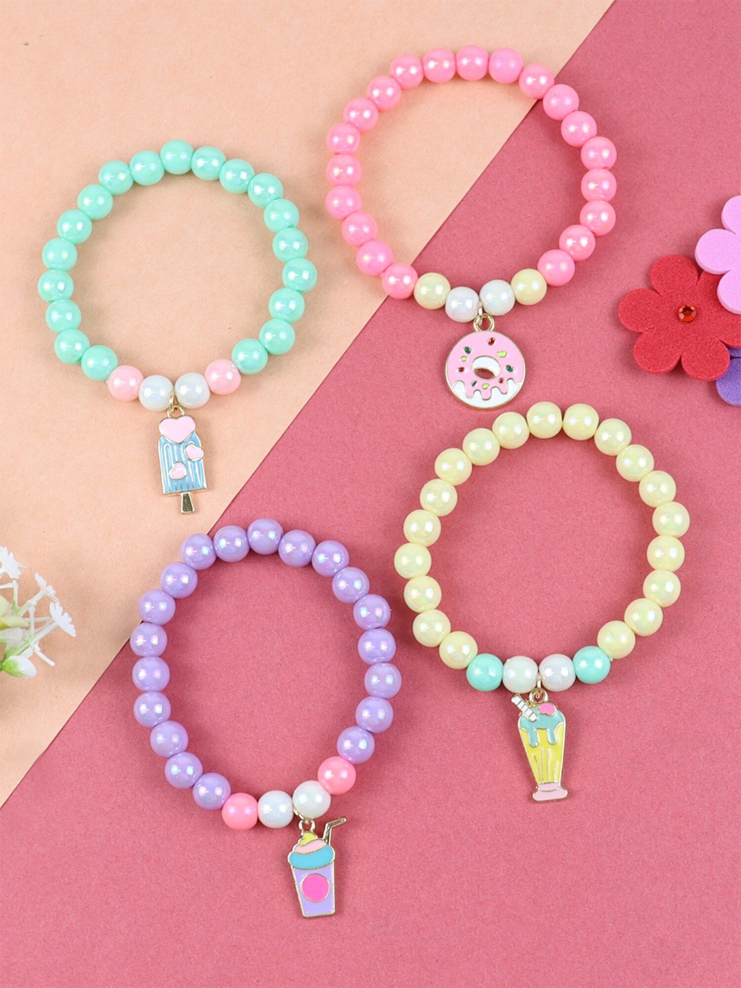 

Asthetika Kids Girls Set Of 4 Beaded Elasticated Bracelet, Green