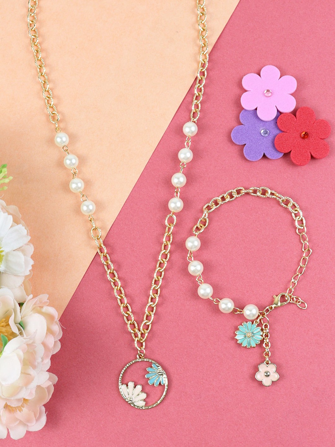 

Asthetika Kids Girls Floral Charms Jewellery Set, Gold