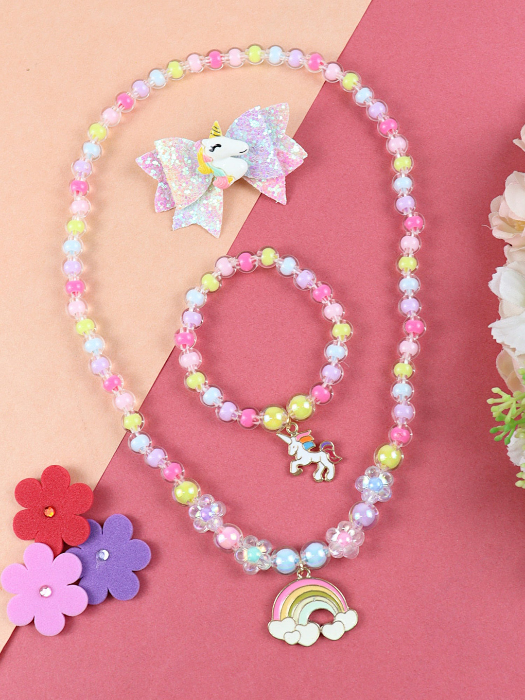 

Asthetika Kids Girls Beaded Unicorn Charm Jewellery Set, Gold