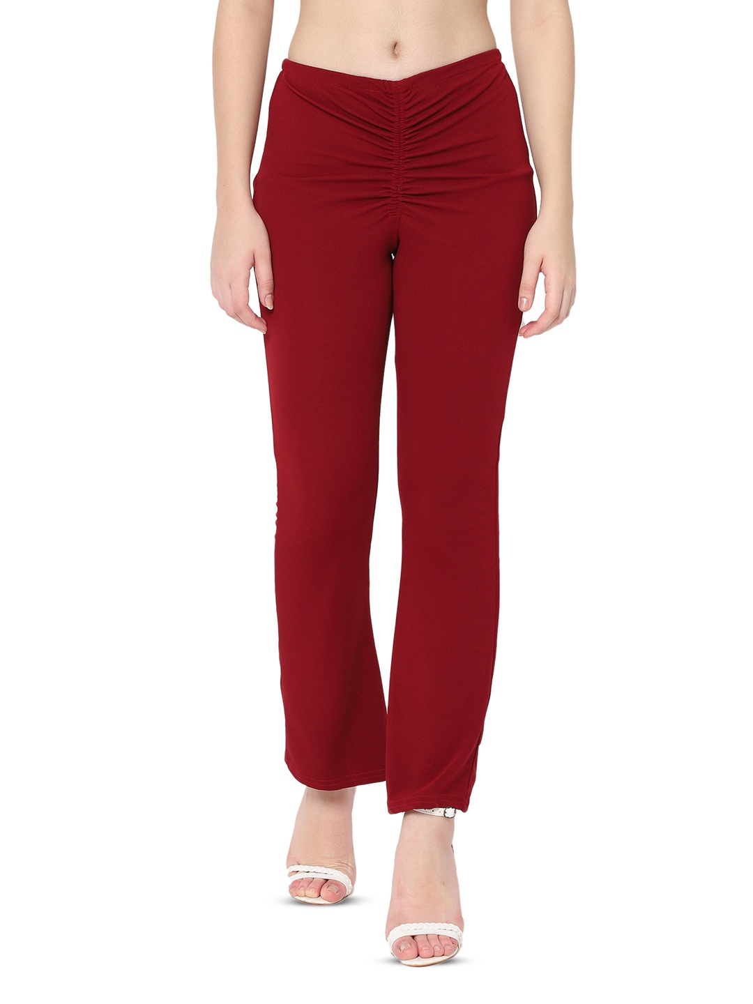 

BAESD Women Relaxed Straight Leg Skinny Fit High-Rise Wrinkle Free Bootcut Trousers, Maroon