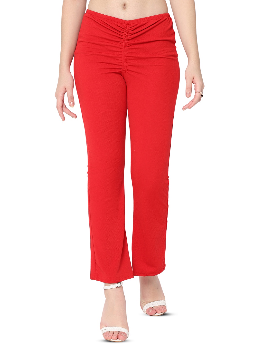 

BAESD Women Relaxed Straight Leg Skinny Fit High-Rise Wrinkle Free Bootcut Trouser, Red