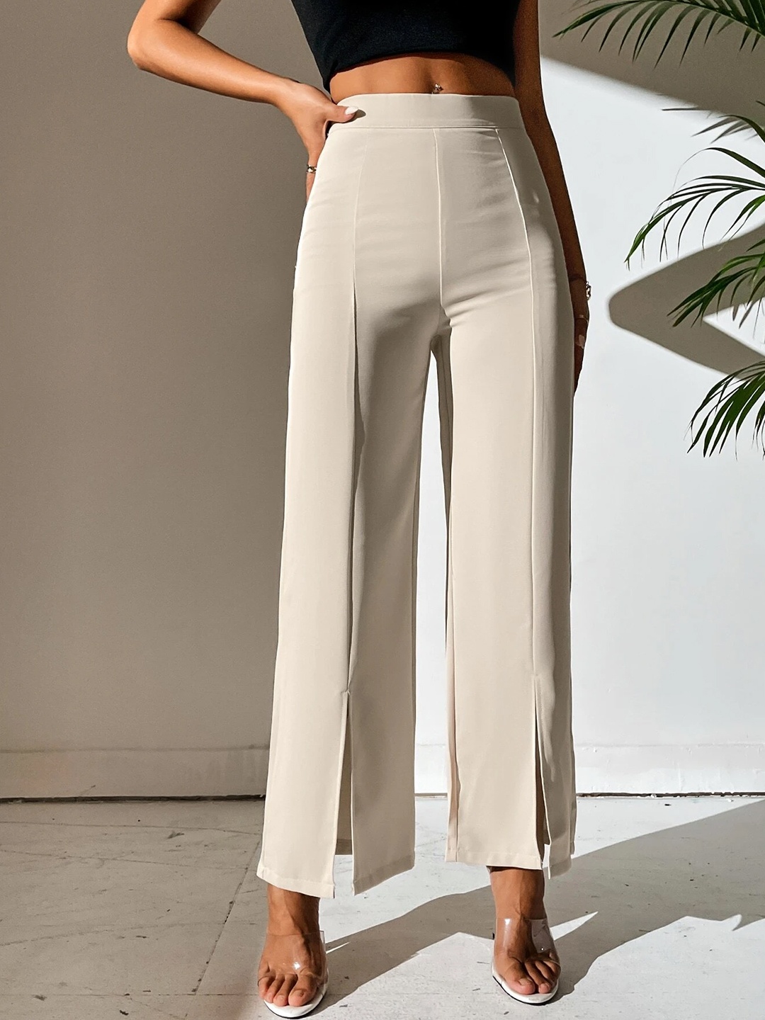 

BAESD Women Relaxed Straight Leg High-Rise Wrinkle Free Parallel Trousers, Nude