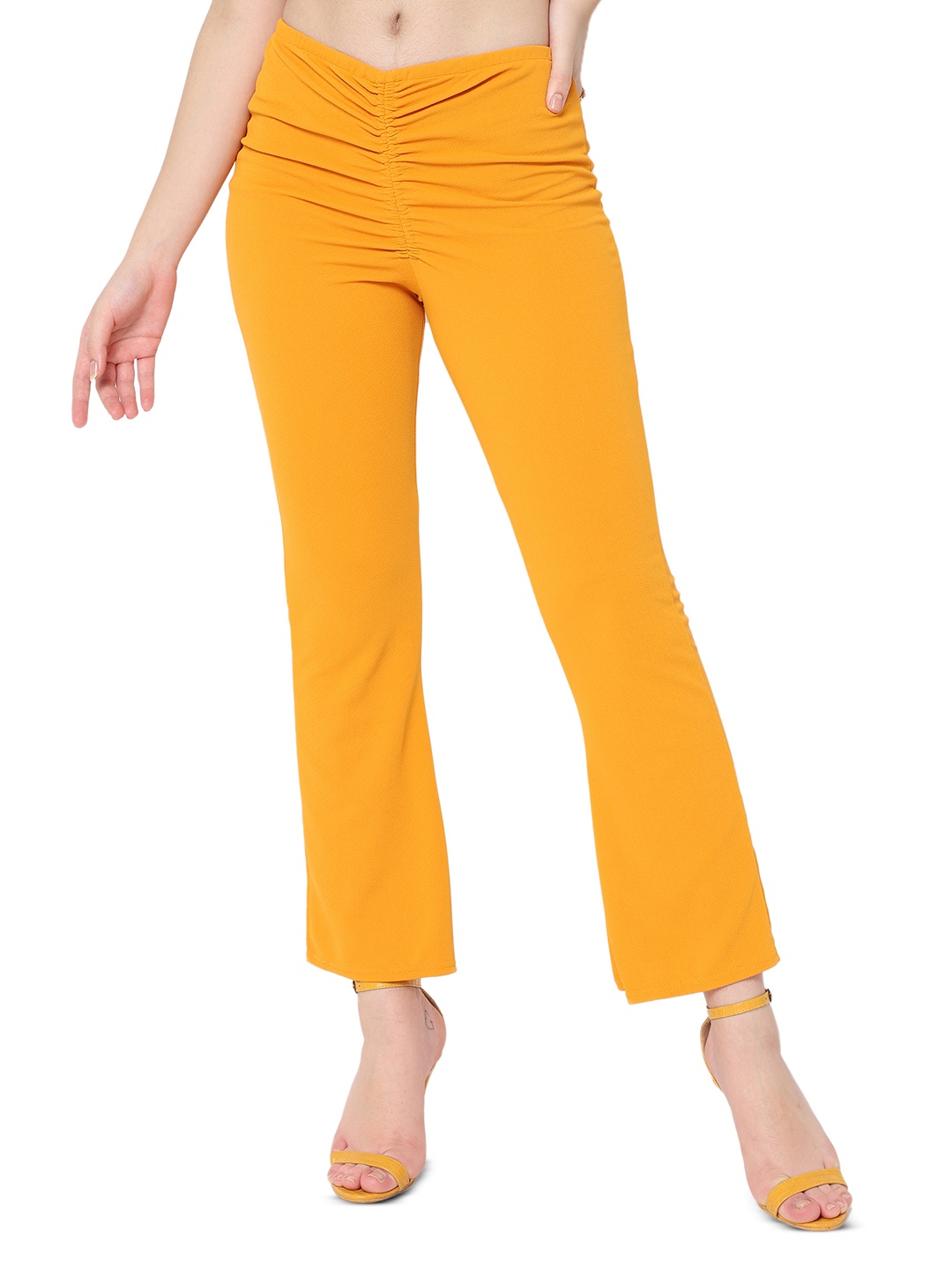 

BAESD Women Relaxed Straight Leg Skinny Fit Mid-Rise Wrinkle Free Trousers, Mustard