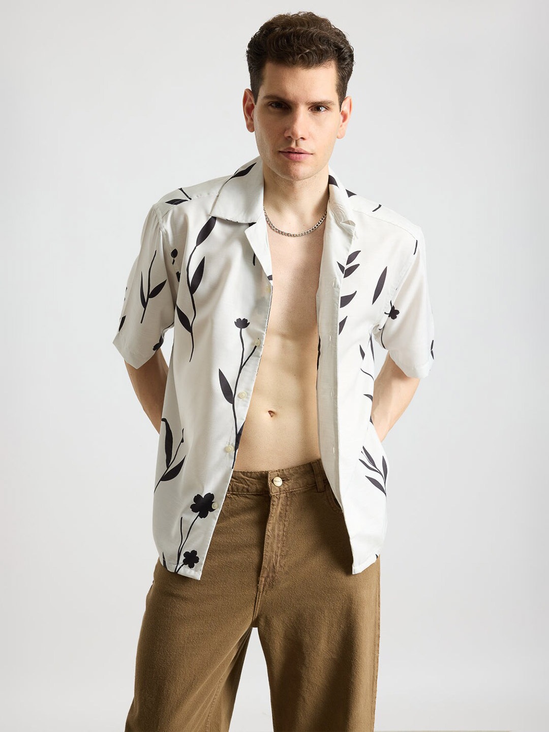 

FREAKINS Men Opaque Printed Casual Shirt, White