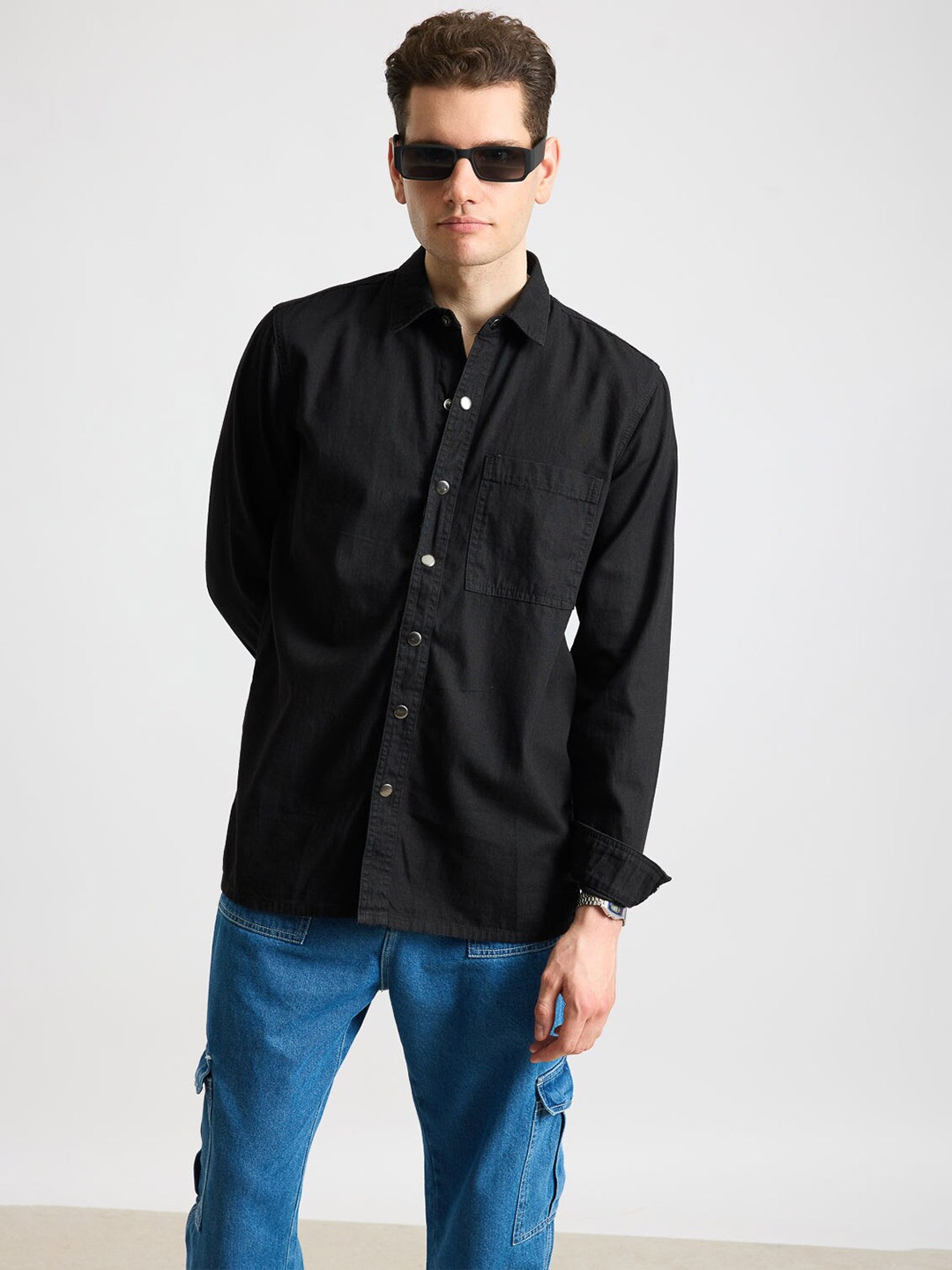

FREAKINS Men Opaque Casual Shirt, Black