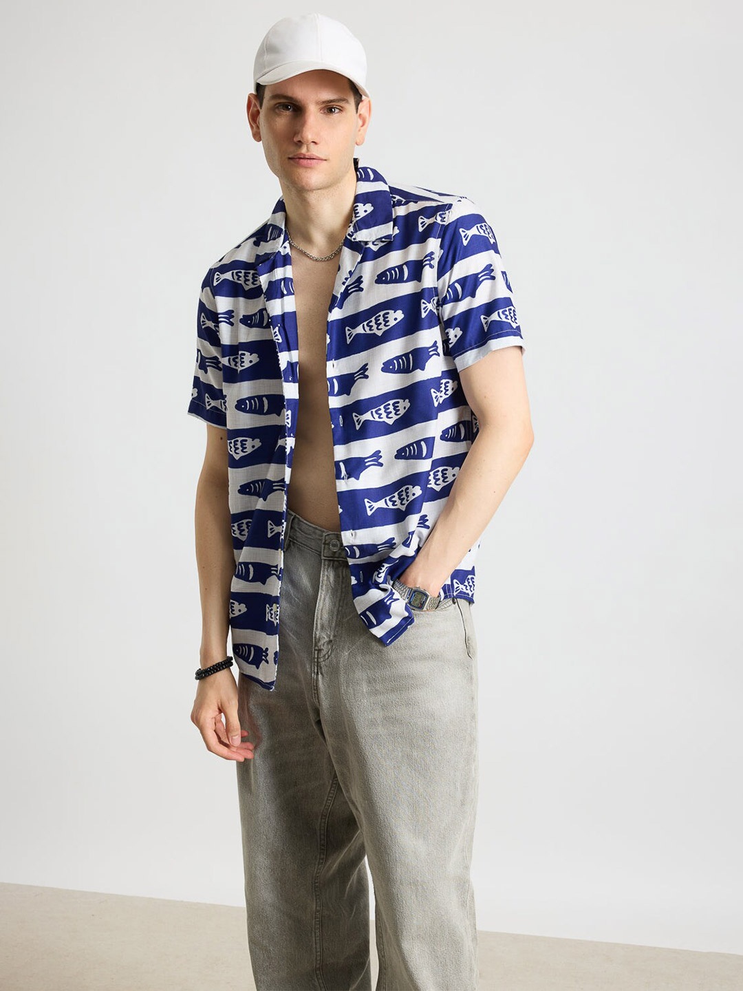 

FREAKINS Men Opaque Printed Casual Shirt, Blue