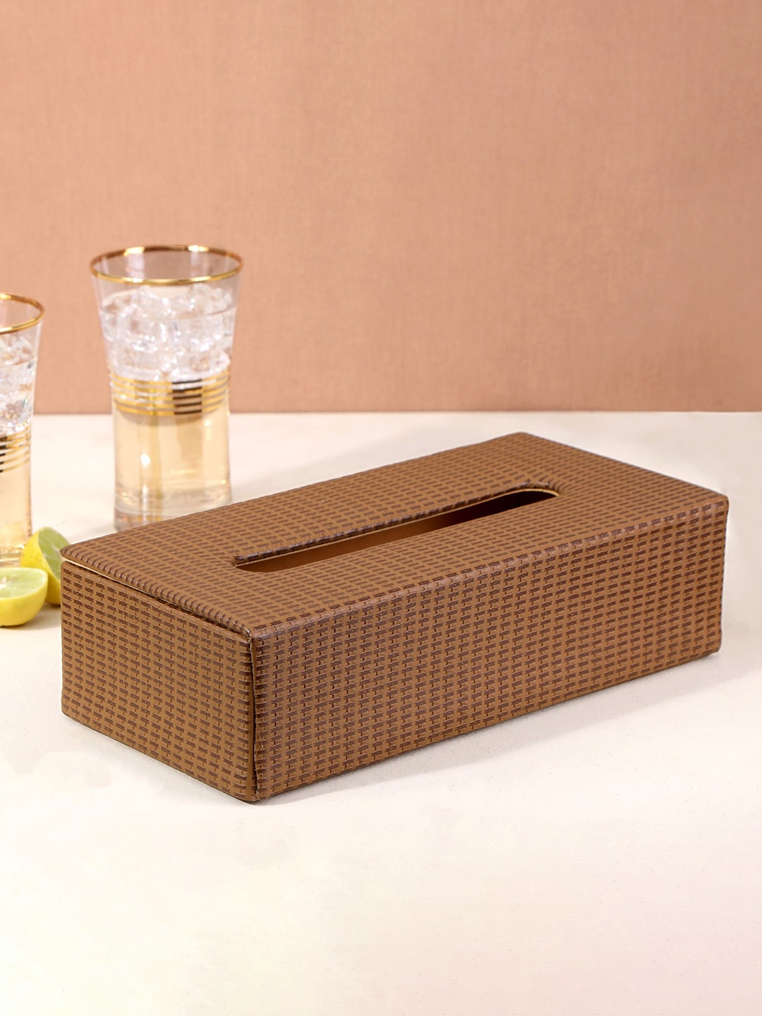 

THE HOME CO. Brown Printed Metal Tissue Holder