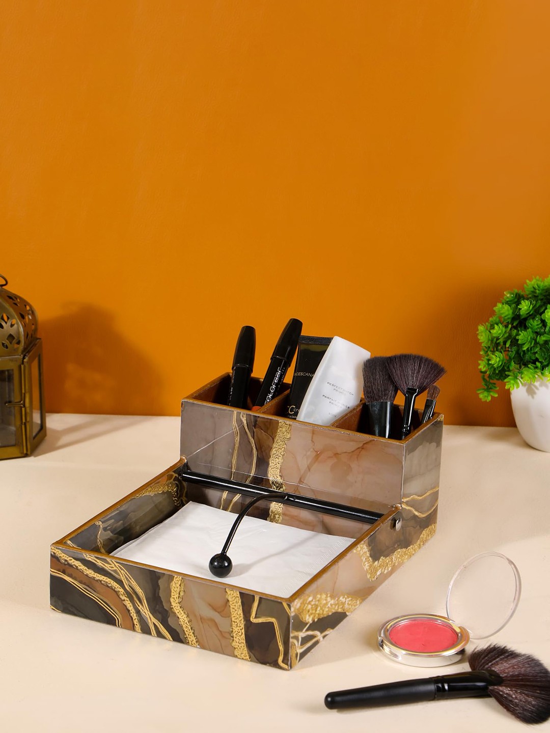 

THE HOME CO. Brown Textured Wooden Tissue Holder