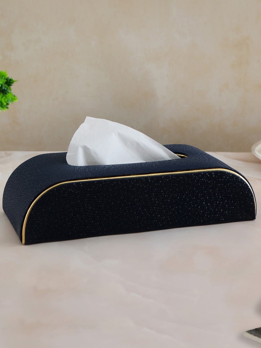 

THE HOME CO. Blue Leather Tissue Holder