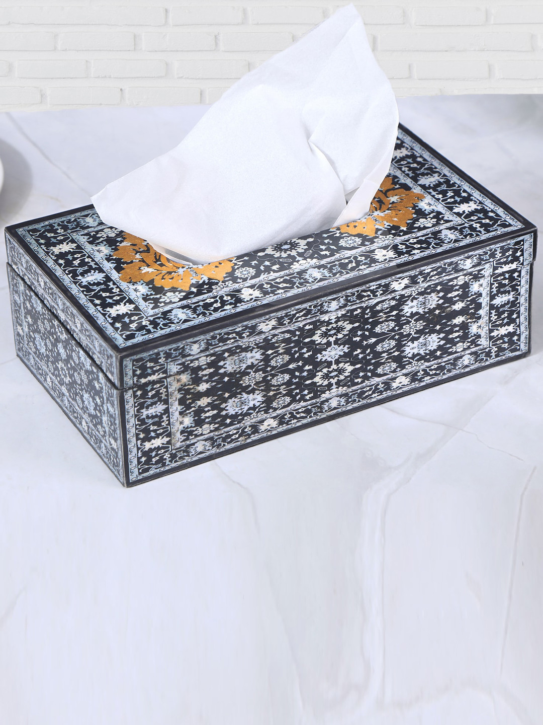

THE HOME CO. Blue Printed Rectangular Tissue Box