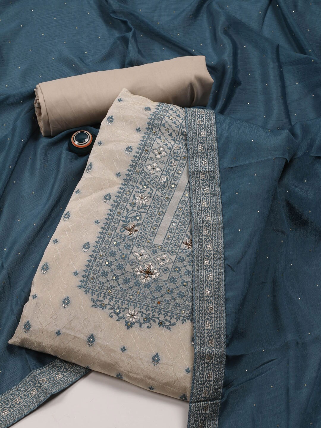 

Meena Bazaar Woven Design Unstitched Dress Material, Cream