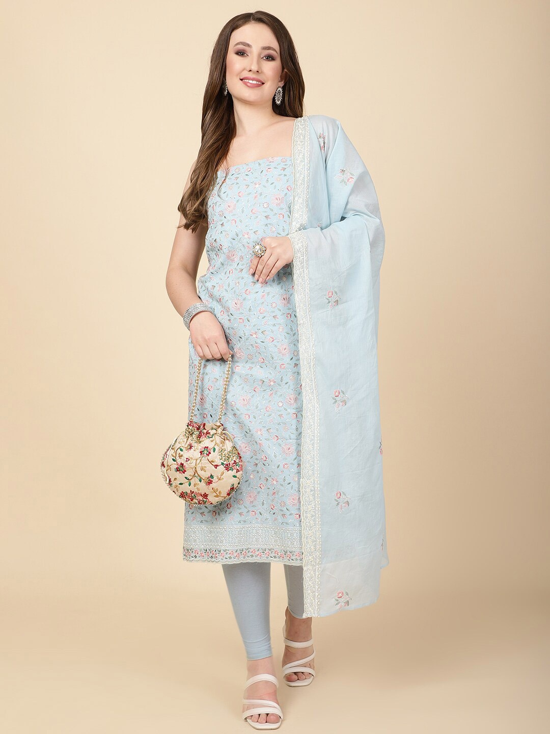

Meena Bazaar Embroidered Unstitched Dress Material, Blue