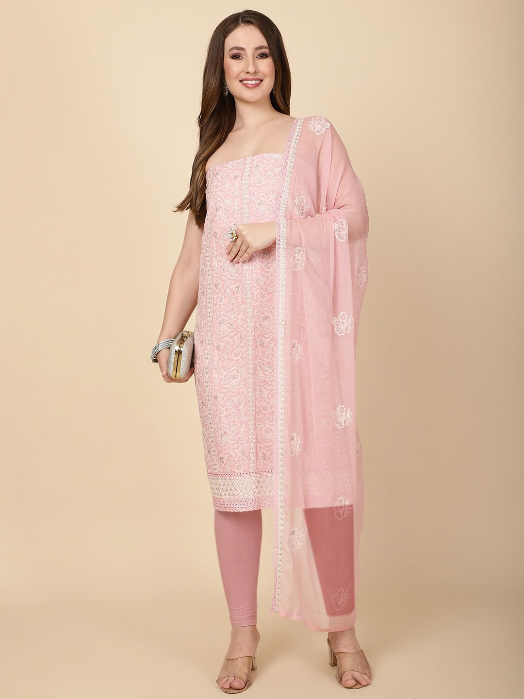 

Meena Bazaar Embroidered Unstitched Dress Material, Pink