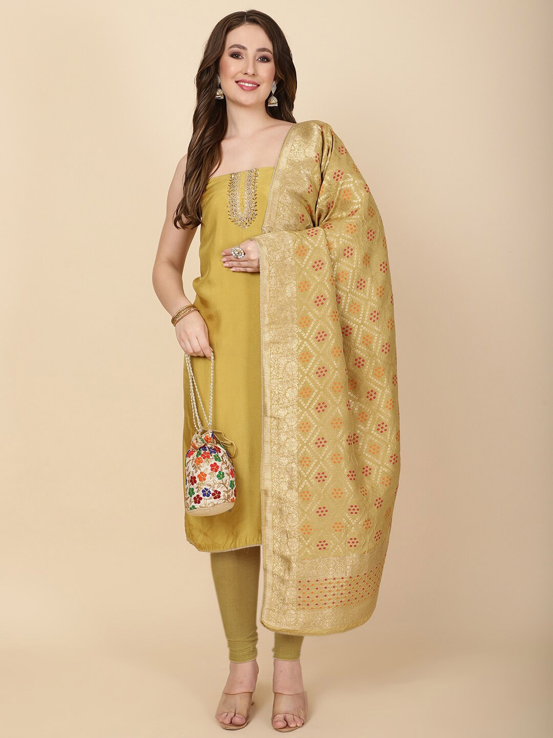 

Meena Bazaar Embroidered Unstitched Dress Material, Green