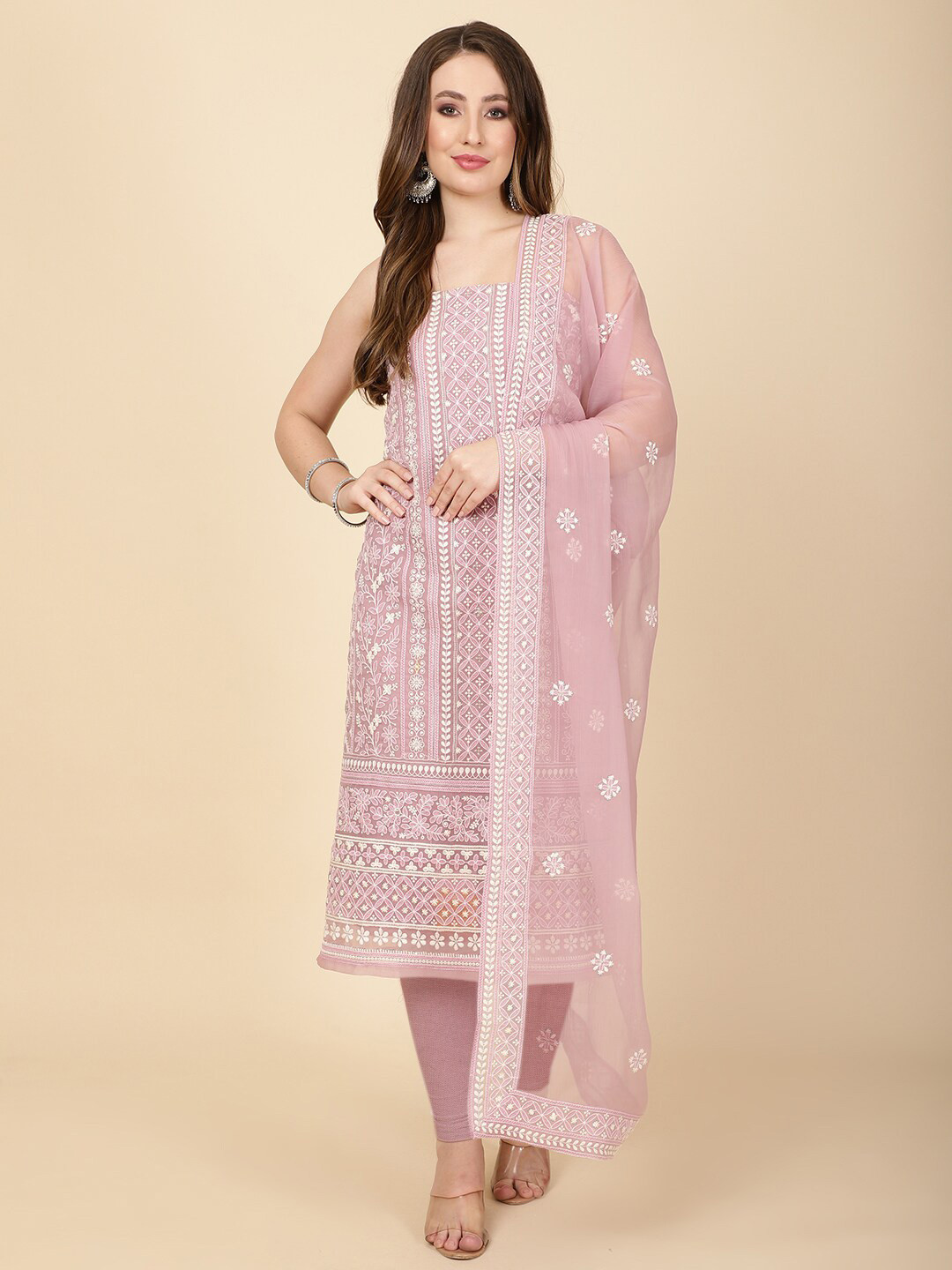 

Meena Bazaar Embroidered Unstitched Dress Material, Pink