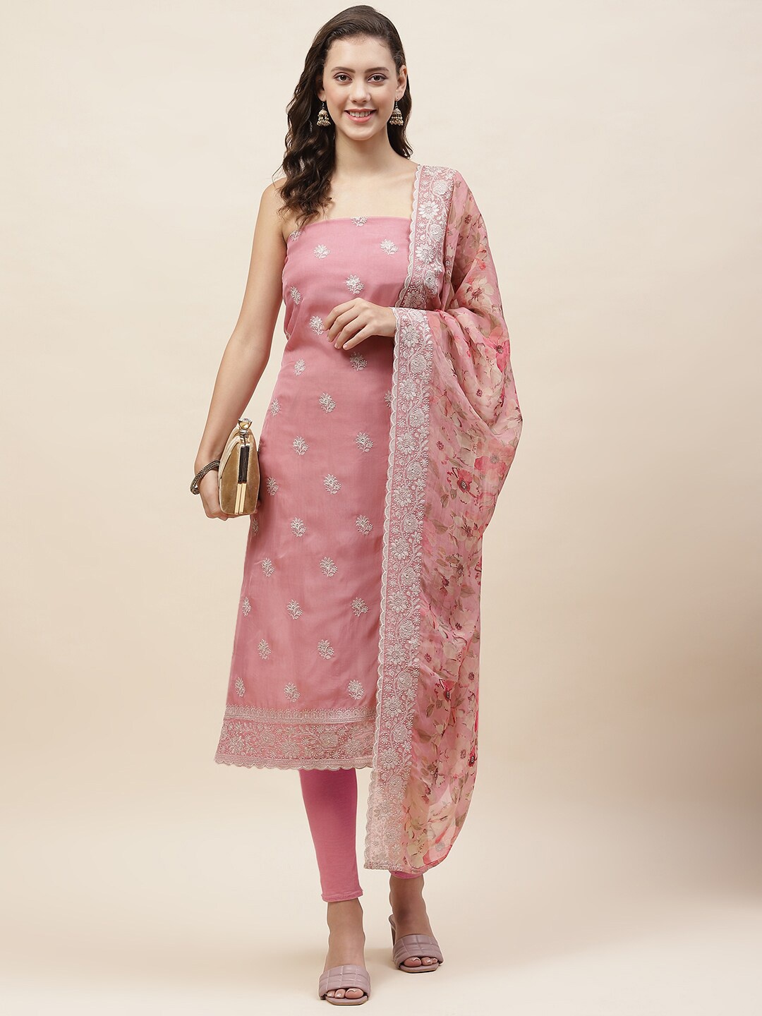 

Meena Bazaar Embroidered Unstitched Dress Material, Pink