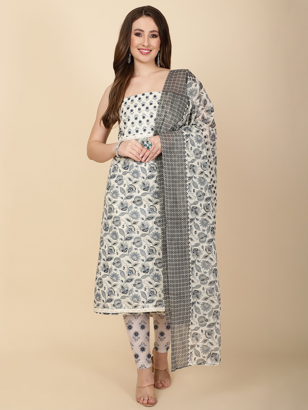 

Meena Bazaar Printed Unstitched Dress Material, Grey