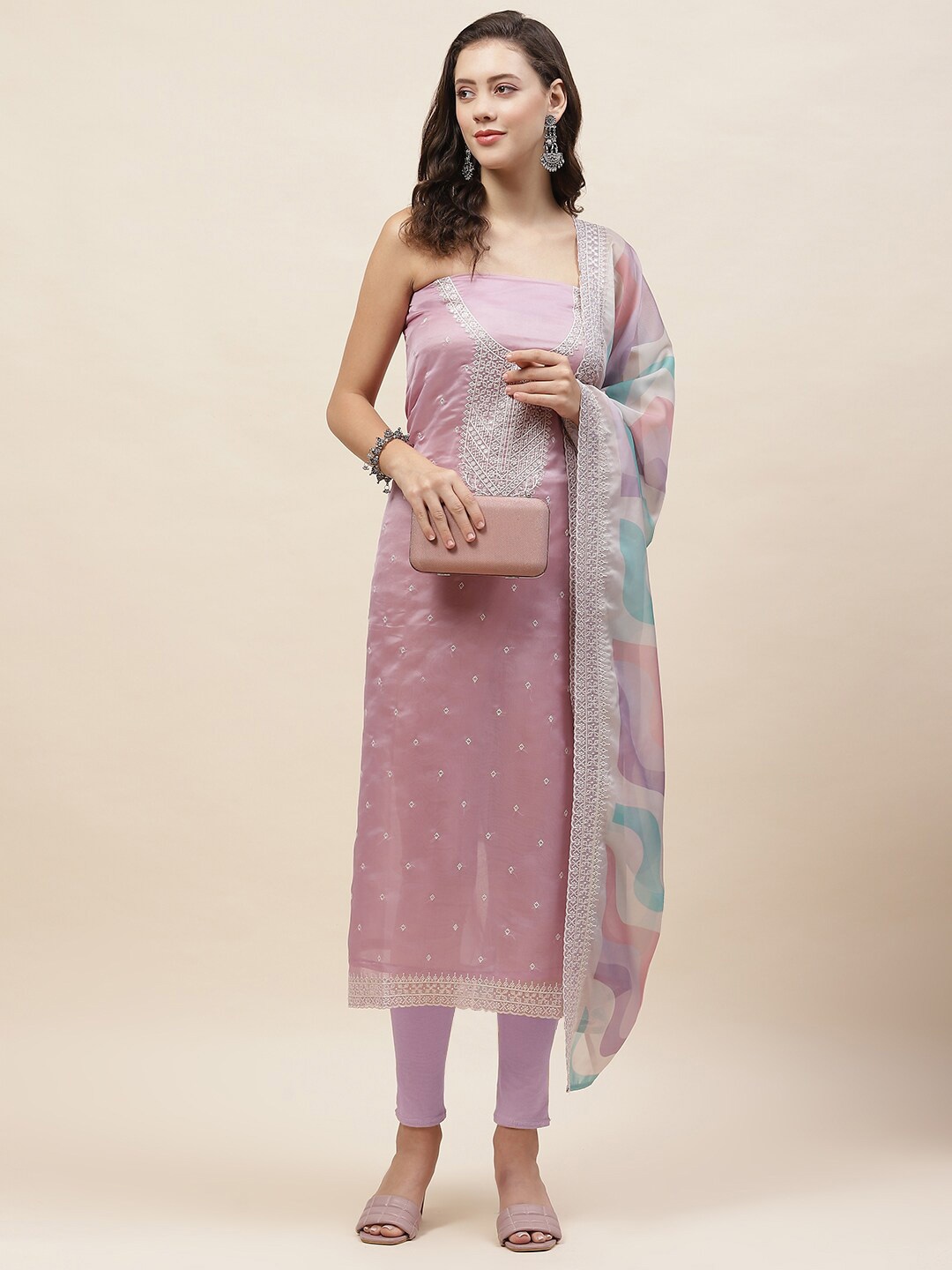 

Meena Bazaar Embroidered Organza Unstitched Dress Material, Purple